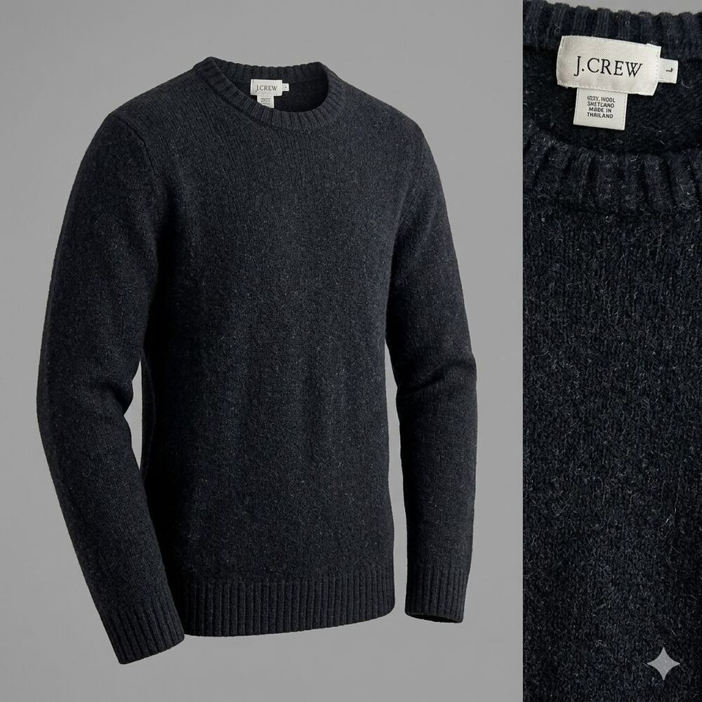 VTG J Crew Shetland 100% Wool Sweater Charcoal Grey L 90s Ivy Academic Oversized